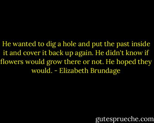 He wanted to dig a hole and put the past inside it and cover it back up again. He didn't know if flowers would grow there or not. He hoped they would. - Elizabeth Brundage