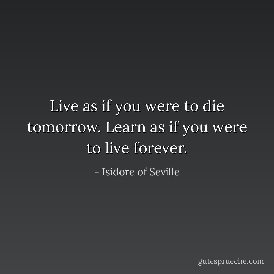 Live as if you were to die tomorrow. Learn as if you were to live forever. - Isidore of Seville