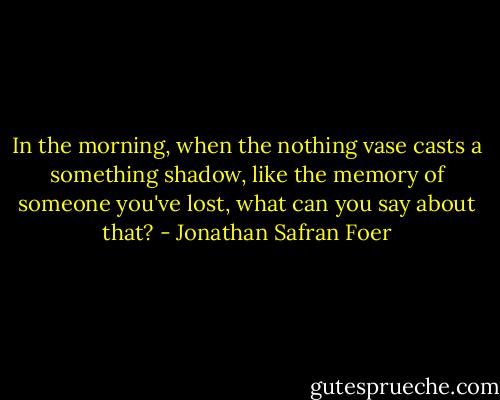 In the morning, when the nothing vase casts a something shadow, like the memory of someone you've lost, what can you say about that? - Jonathan Safran Foer