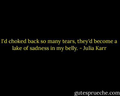 I'd choked back so many tears, they'd become a lake of sadness in my belly. - Julia Karr