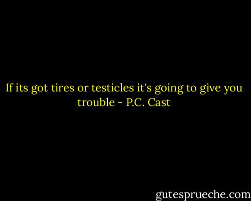 If its got tires or testicles it's going to give you trouble - P.C. Cast