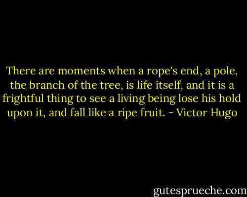 There are moments when a rope's end, a pole, the branch of the tree, is life itself, and it is a frightful thing to see a living being lose his hold upon it, and fall like a ripe fruit. - Victor Hugo