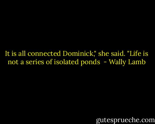 It is all connected Dominick," she said. "Life is not a series of isolated ponds  - Wally Lamb