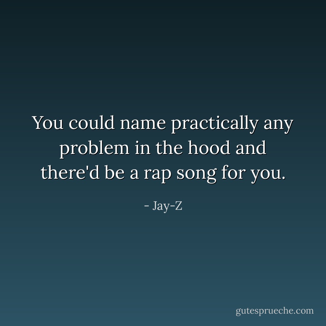 You could name practically any problem in the hood and there'd be a rap song for you. - Jay-Z