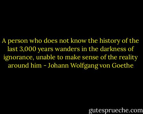 A person who does not know the history of the last 3,000 years wanders in the darkness of ignorance, unable to make sense of the reality around him - Johann Wolfgang von Goethe