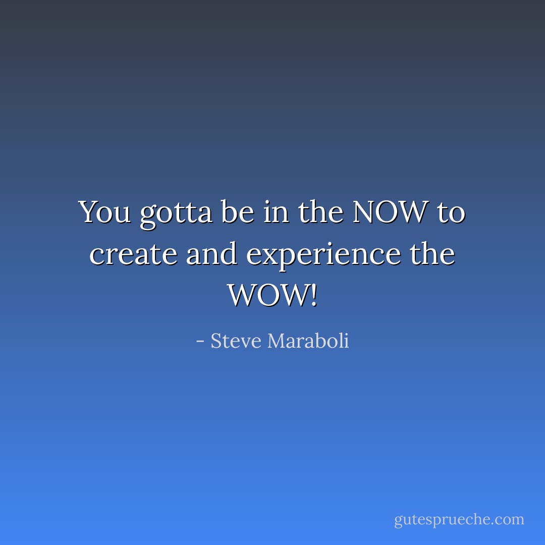 You gotta be in the NOW to create and experience the WOW! - Steve Maraboli