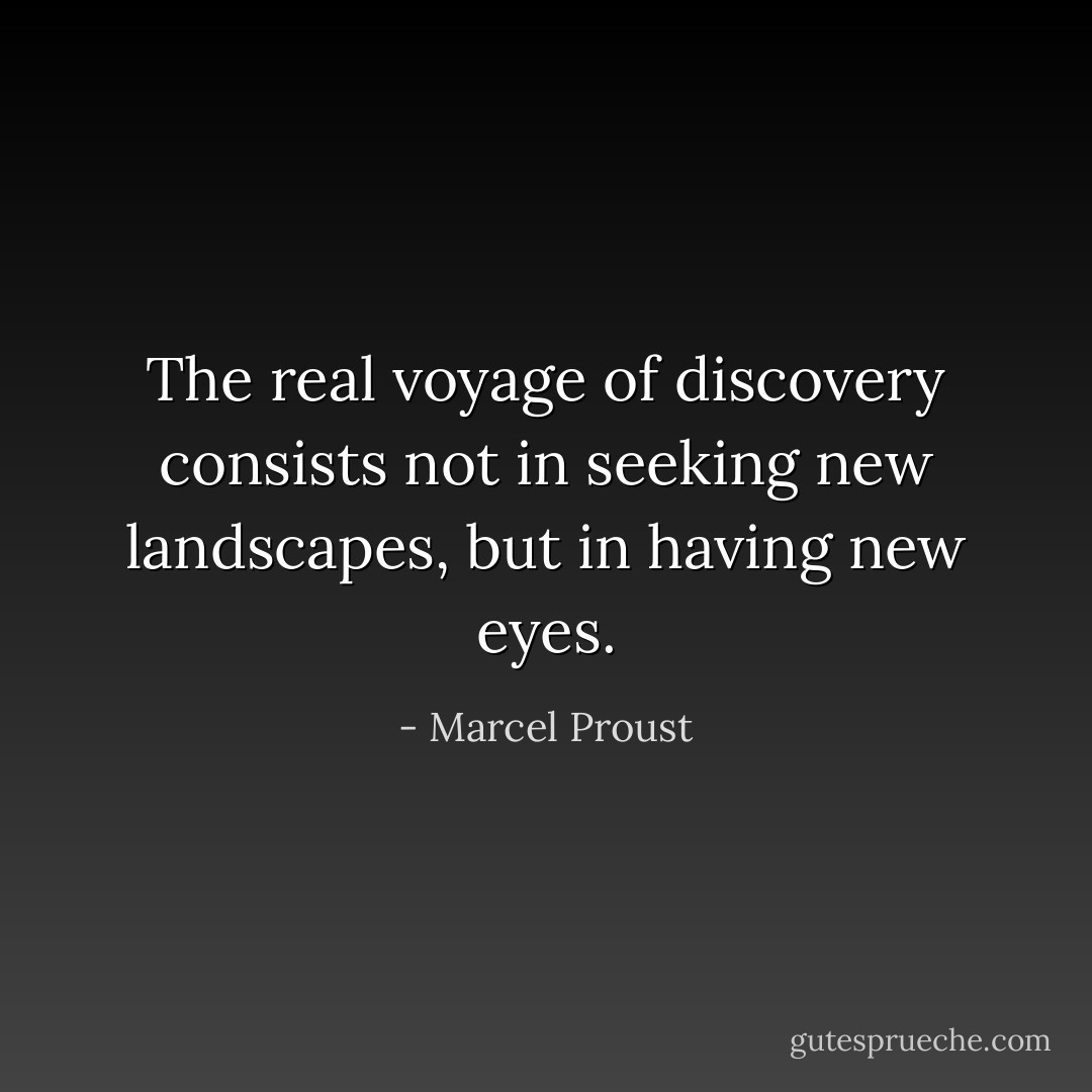 The real voyage of discovery consists not in seeking new landscapes, but in having new eyes. - Marcel Proust