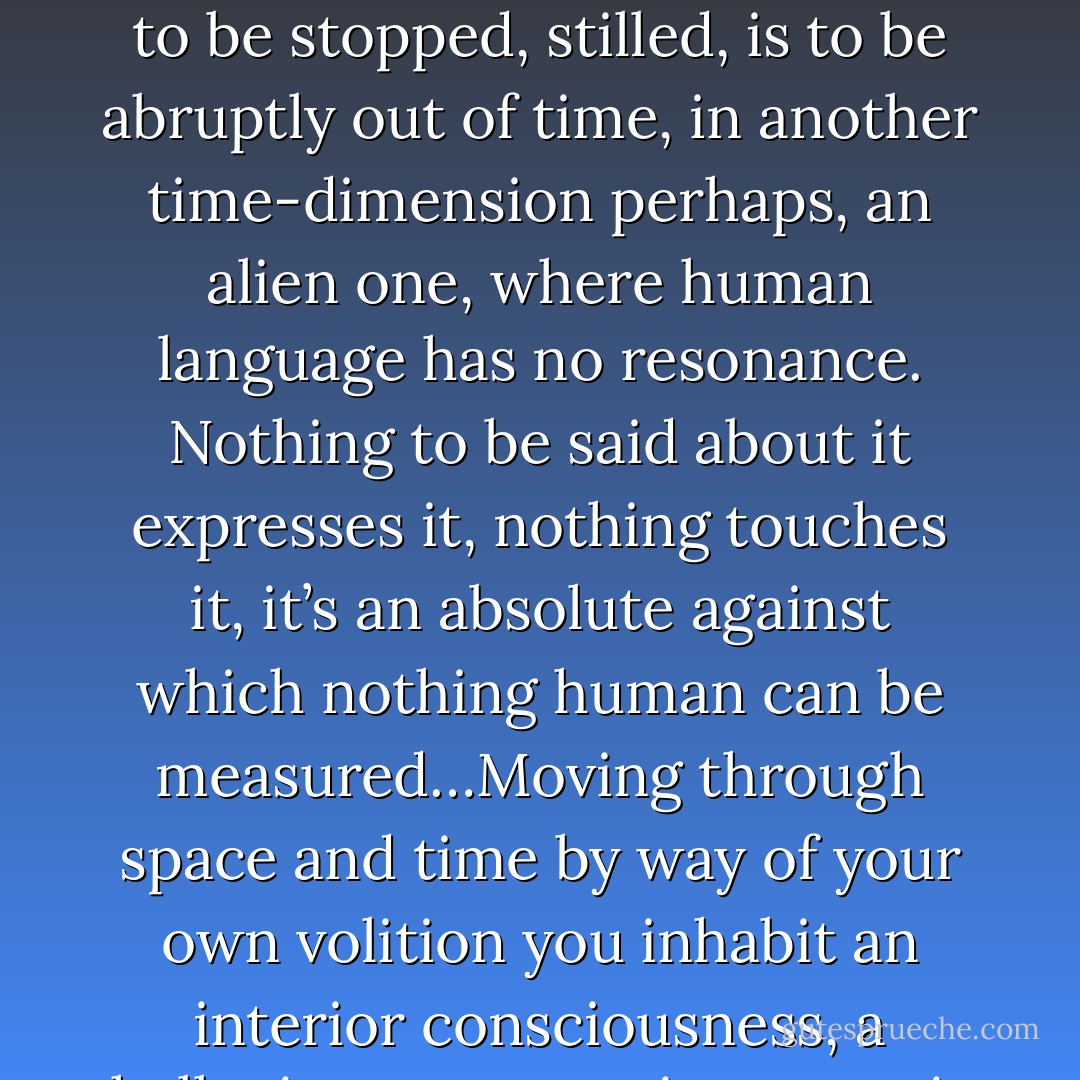 When you discover yourself lying on the ground, limp and unresisting, head in the dirt, and helpless, the earth seems to shift forward as a presence; hard, emphatic, not mere surface but a genuine force—there is no other word for it but presence. To keep in motion is to keep in time and to be stopped, stilled, is to be abruptly out of time, in another time-dimension perhaps, an alien one, where human language has no resonance. Nothing to be said about it expresses it, nothing touches it, it’s an absolute against which nothing human can be measured…Moving through space and time by way of your own volition you inhabit an interior consciousness, a hallucinatory consciousness, it might be said, so long as breath, heartbeat, the body’s autonomy hold; when motion is stopped you are jarred out of it. The interior is invaded by the exterior. The outside wants to come in, and only the self’s fragile membrane prevents it. - Joyce Carol Oates