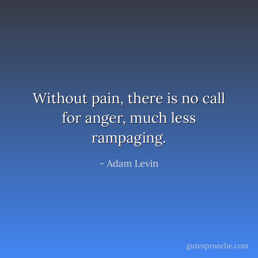 Without pain, there is no call for anger, much less rampaging. - Adam Levin