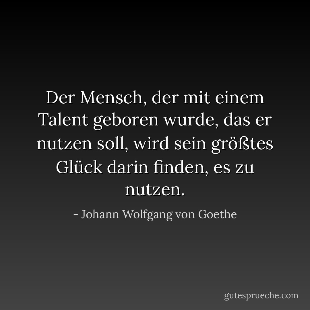 Der Mensch, der mit einem Talent geboren wurde, das er nutzen soll, wird sein größtes Glück darin finden, es zu nutzen. - Johann Wolfgang von Goethe<
