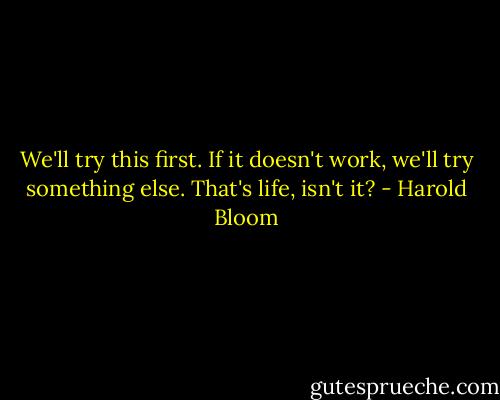 We'll try this first. If it doesn't work, we'll try something else. That's life, isn't it? - Harold Bloom