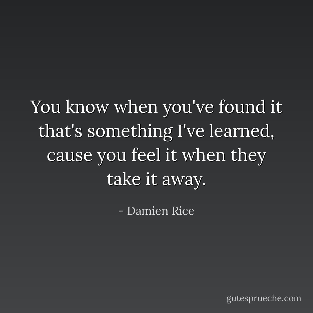 You know when you've found it that's something I've learned, cause you feel it when they take it away. - Damien Rice