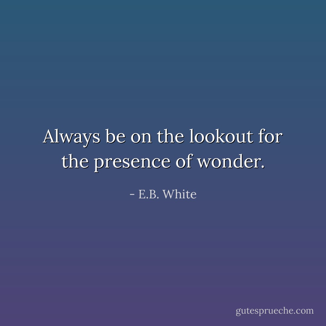 Always be on the lookout for the presence of wonder. - E.B. White