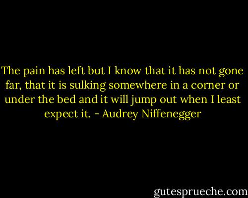 The pain has left but I know that it has not gone far, that it is sulking somewhere in a corner or under the bed and it will jump out when I least expect it. - Audrey Niffenegger