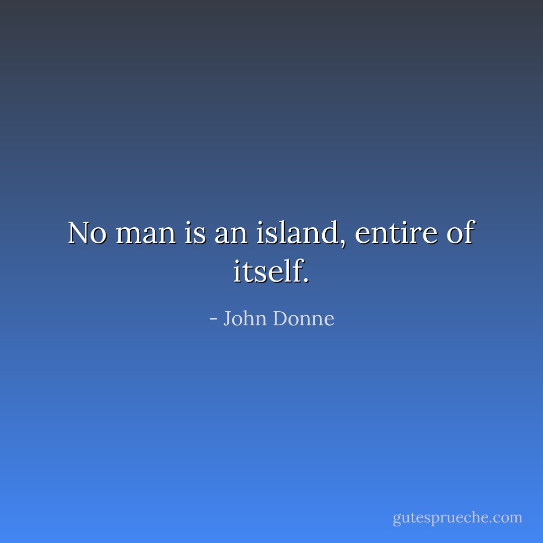 No man is an island, entire of itself. - John Donne