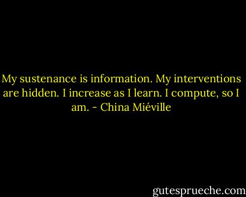 My sustenance is information. My interventions are hidden. I increase as I learn. I compute, so I am. - China Miéville