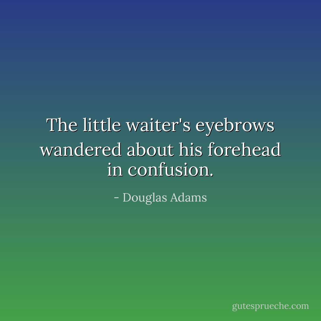 The little waiter's eyebrows wandered about his forehead in confusion. - Douglas Adams