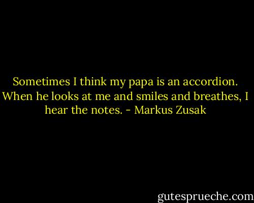 Sometimes I think my papa is an accordion. When he looks at me and smiles and breathes, I hear the notes. - Markus Zusak