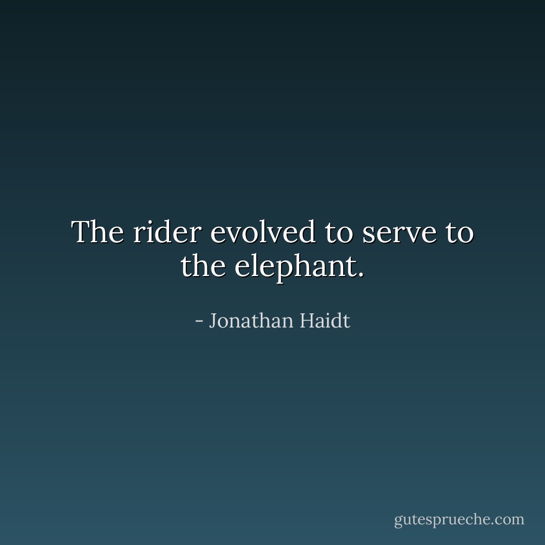 The rider evolved to serve to the elephant. - Jonathan Haidt