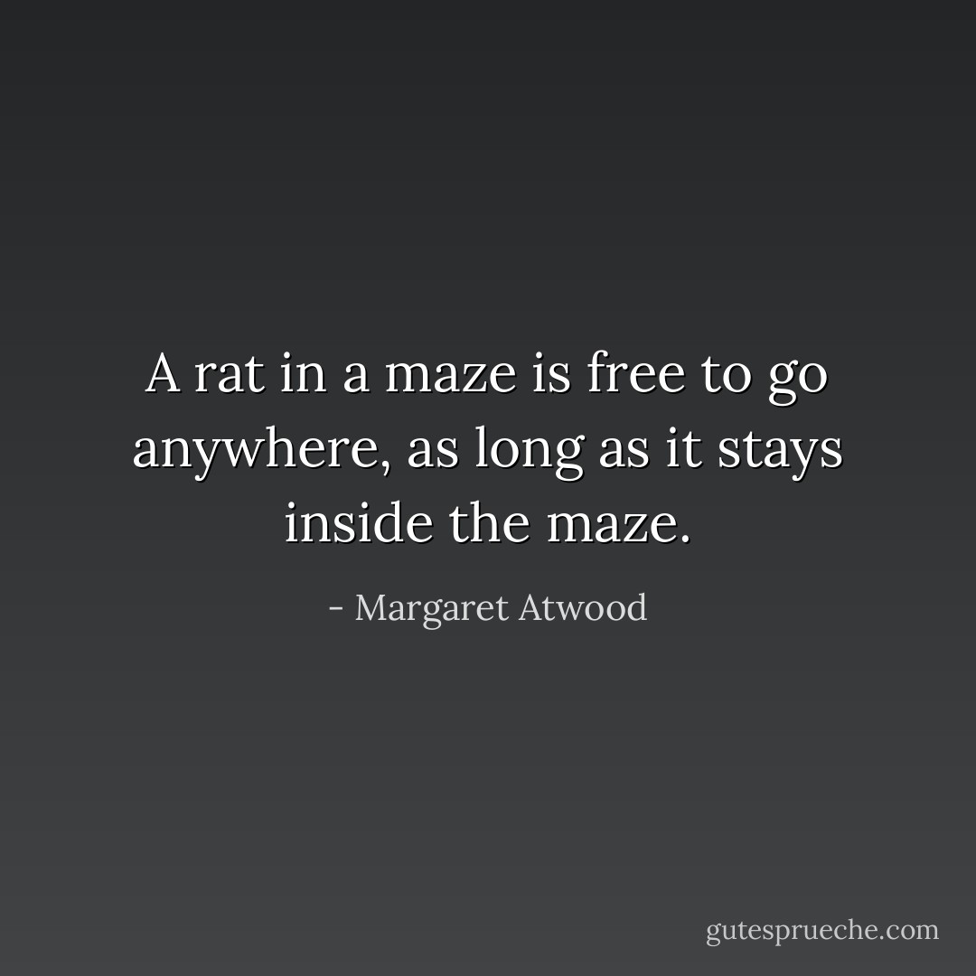 A rat in a maze is free to go anywhere, as long as it stays inside the maze. - Margaret Atwood