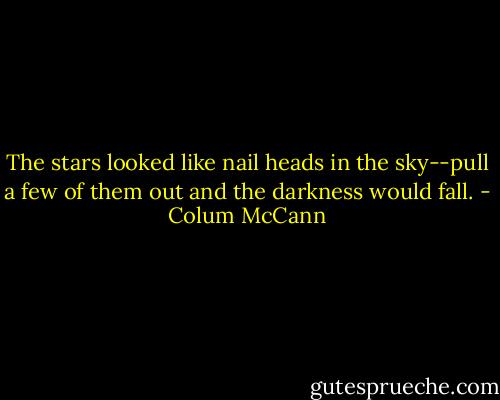 The stars looked like nail heads in the sky--pull a few of them out and the darkness would fall. - Colum McCann