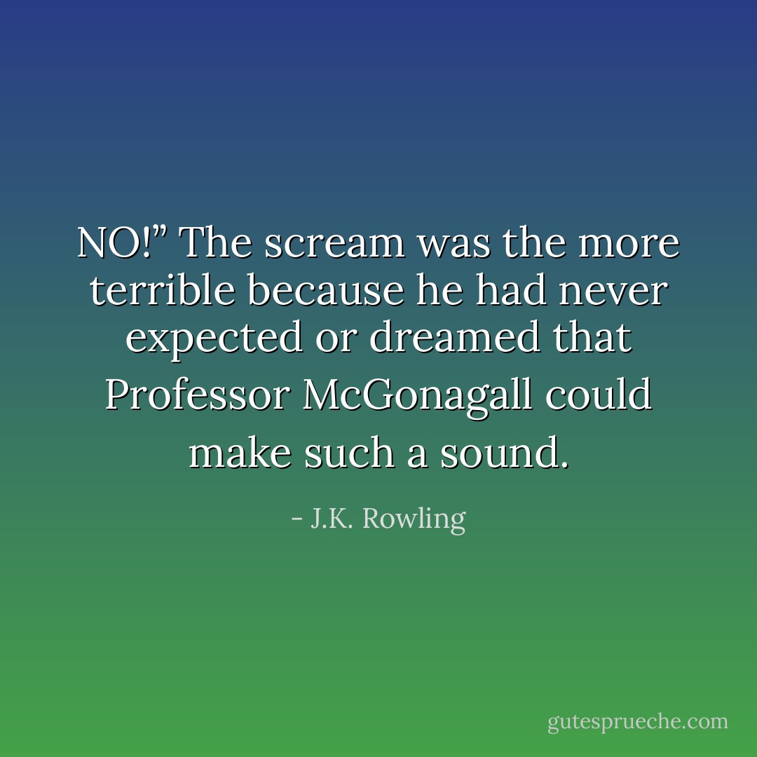 NO!”<br />The scream was the more terrible because he had never expected or dreamed that Professor McGonagall could make such a sound. - J.K. Rowling
