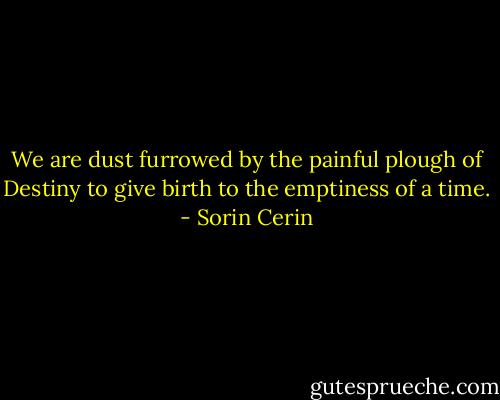 We are dust furrowed by the painful plough of Destiny to give birth to the emptiness of a time. - Sorin Cerin
