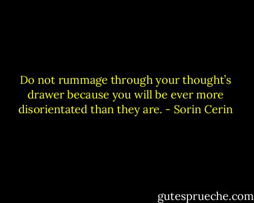 Do not rummage through your thought’s drawer because you will be ever more disorientated than they are. - Sorin Cerin