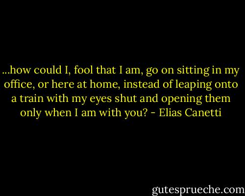 ...how could I, fool that I am, go on sitting in my office, or here at home, instead of leaping onto a train with my eyes shut and opening them only when I am with you? - Elias Canetti
