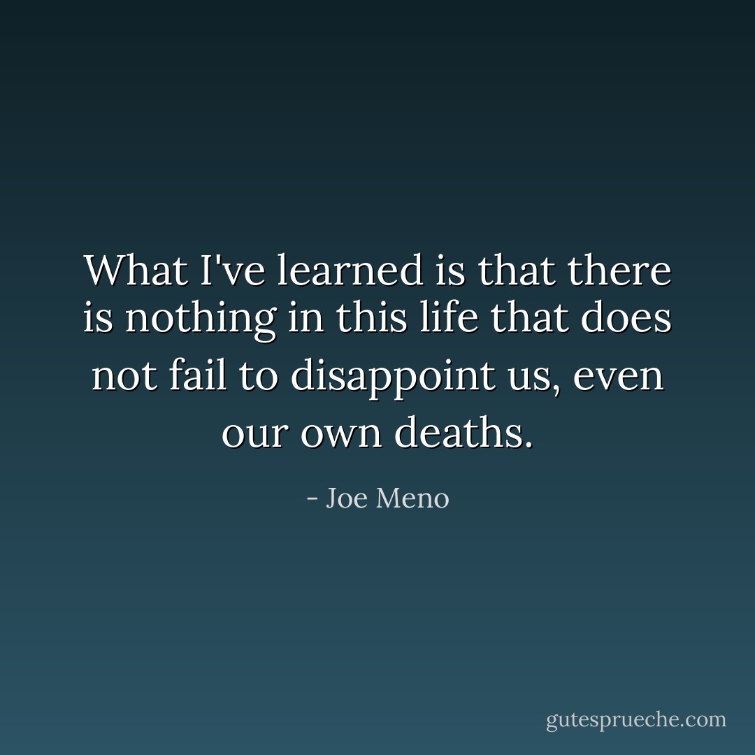 What I've learned is that there is nothing in this life that does not fail to disappoint us, even our own deaths. - Joe Meno