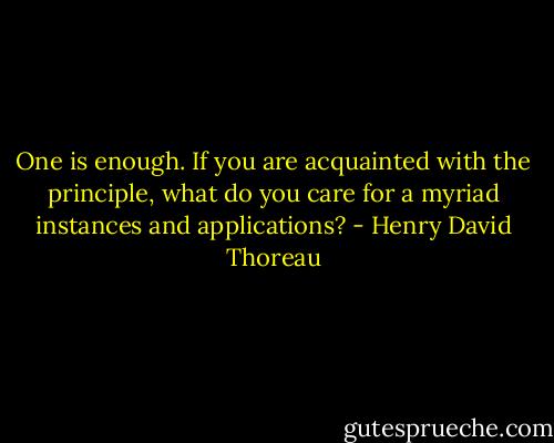 One is enough. If you are acquainted with the principle, what do you care for a myriad instances and applications? - Henry David Thoreau