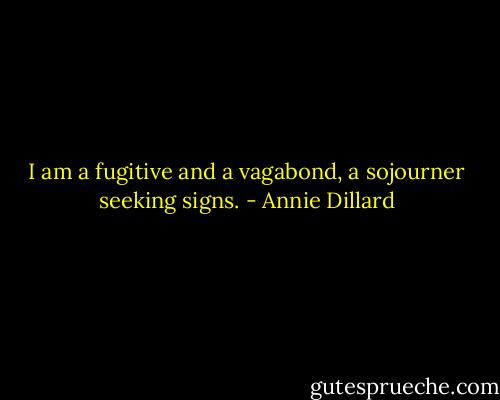 I am a fugitive and a vagabond, a sojourner seeking signs. - Annie Dillard