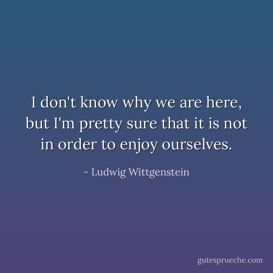 I don't know why we are here, but I'm pretty sure that it is not in order to enjoy ourselves. - Ludwig Wittgenstein