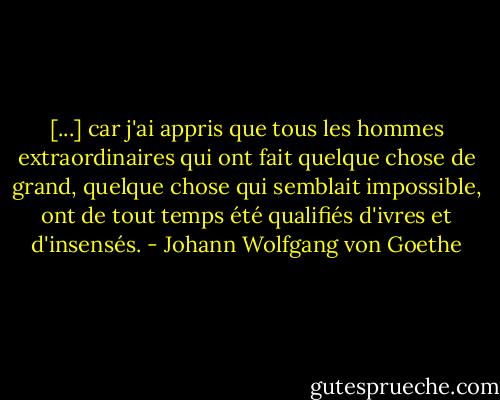 [...] car j'ai appris que tous les hommes extraordinaires qui ont fait quelque chose de grand, quelque chose qui semblait impossible, ont de tout temps été qualifiés d'ivres et d'insensés. - Johann Wolfgang von Goethe