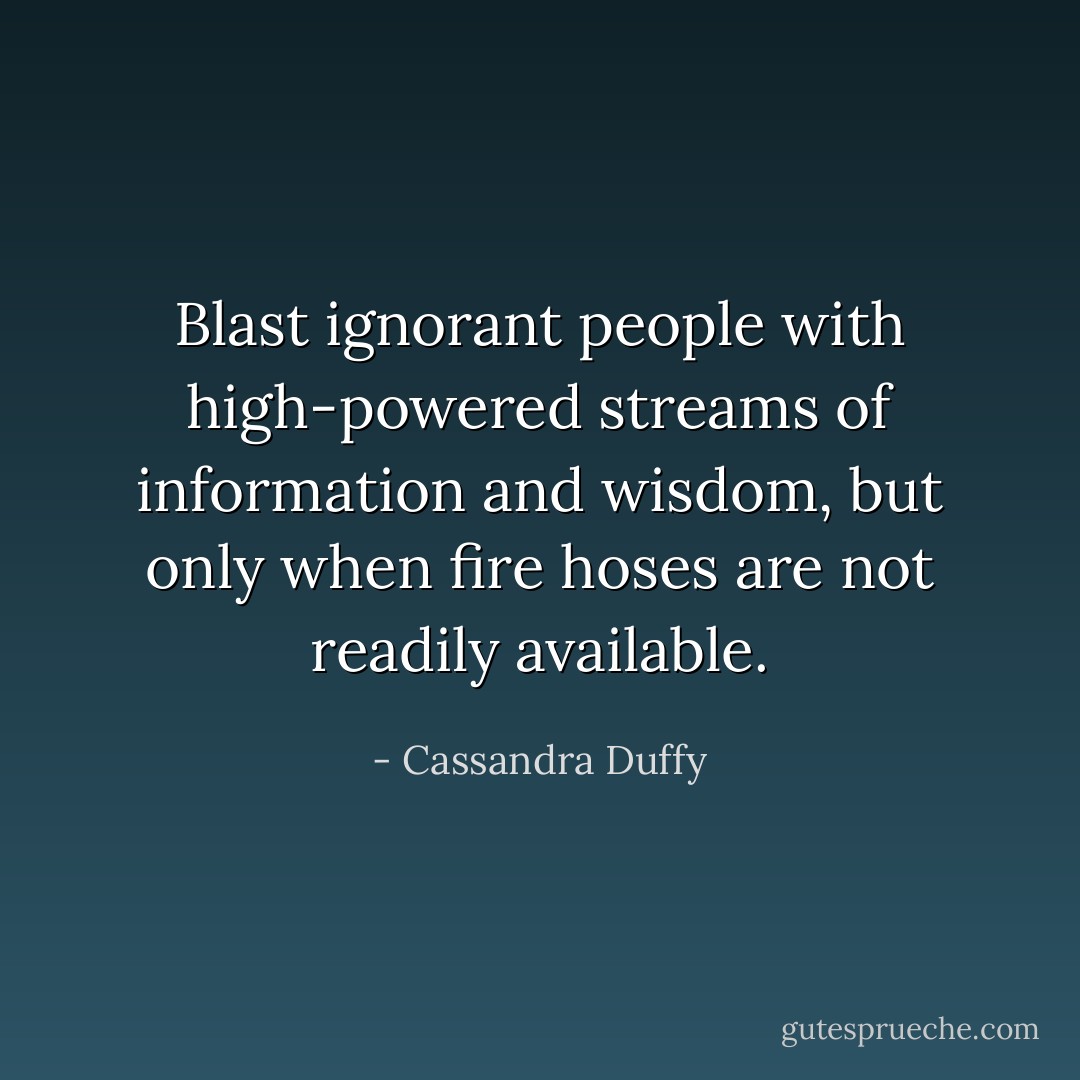 Blast ignorant people with high-powered streams of information and wisdom, but only when fire hoses are not readily available. - Cassandra Duffy