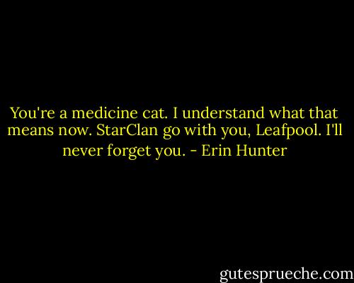 You're a medicine cat. I understand what that means now. StarClan go with you, Leafpool. I'll never forget you. - Erin Hunter