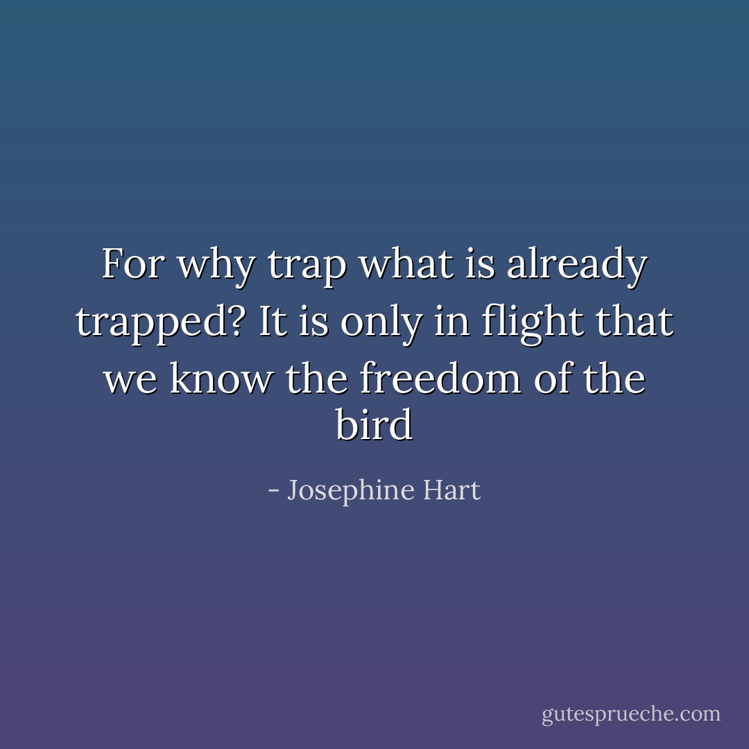 For why trap what is already trapped? It is only in flight that we know the freedom of the bird - Josephine Hart