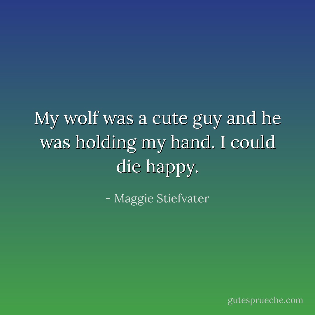 My wolf was a cute guy and he was holding my hand. I could die happy. - Maggie Stiefvater