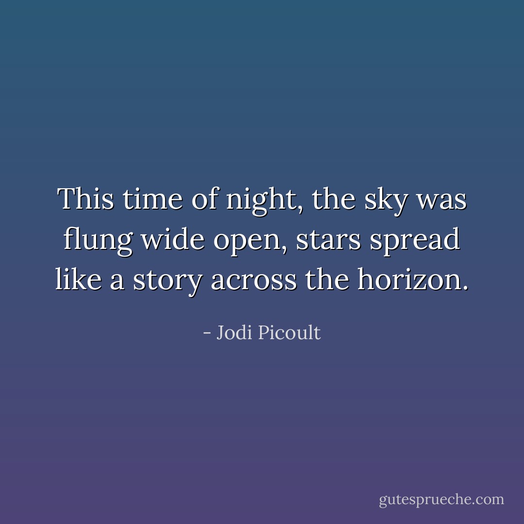 This time of night, the sky was flung wide open, stars spread like a story across the horizon. - Jodi Picoult