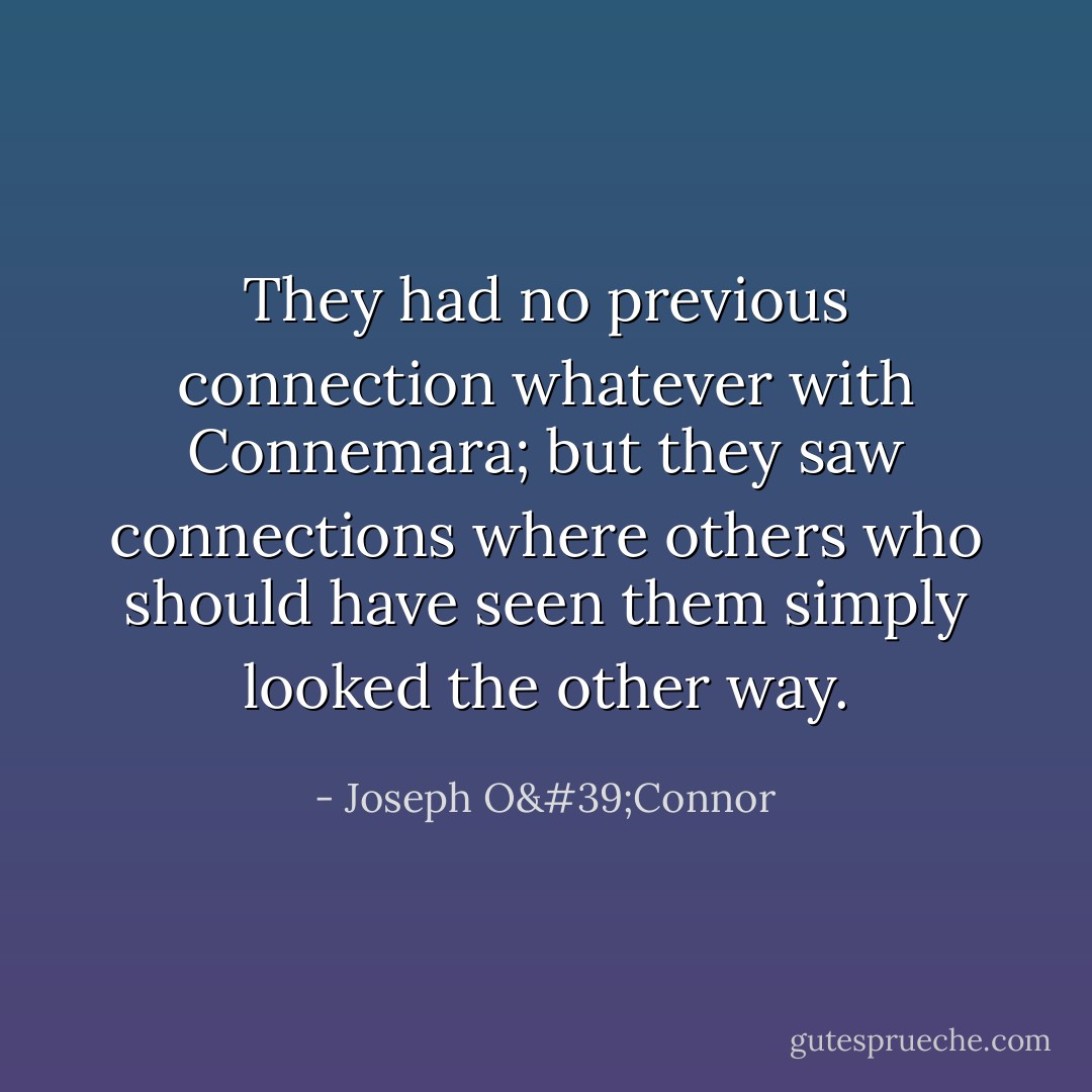 They had no previous connection whatever with Connemara; but they saw connections where others who should have seen them simply looked the other way. - Joseph O'Connor