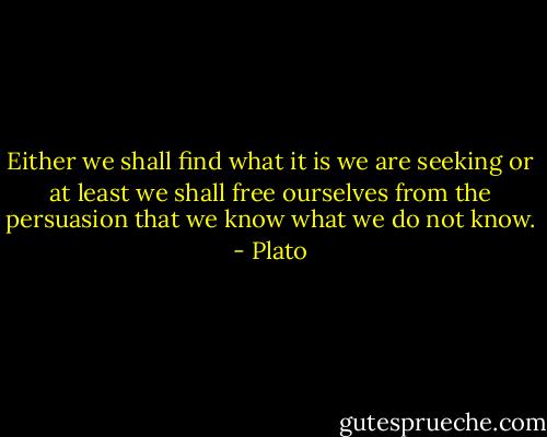 Either we shall find what it is we are seeking or at least we shall free ourselves from the persuasion that we know what we do not know. - Plato