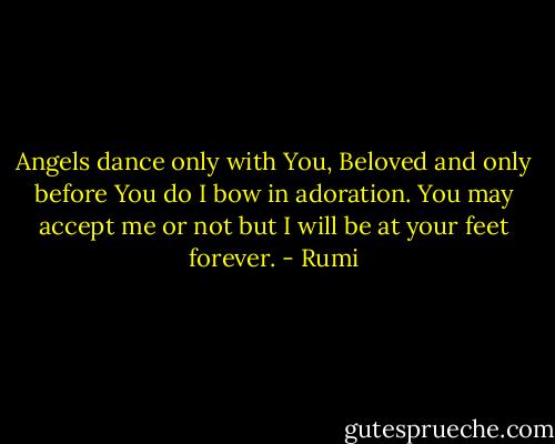 Angels dance only with You, Beloved<br />and only before You do I bow in adoration.<br />You may accept me or not but I will be at your feet forever. - Rumi