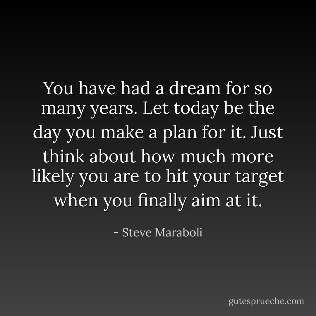 You have had a dream for so many years. Let today be the day you make a plan for it. Just think about how much more likely you are to hit your target when you finally aim at it. - Steve Maraboli