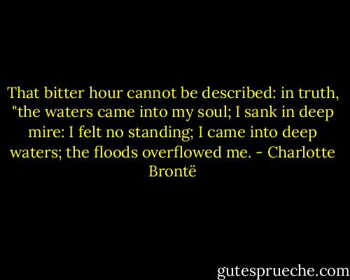 That bitter hour cannot be described: in truth, "the waters came into my soul; I sank in deep mire: I felt no standing; I came into deep waters; the floods overflowed me. - Charlotte Brontë