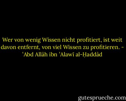 Wer von wenig Wissen nicht profitiert, ist weit davon entfernt, von viel Wissen zu profitieren. - ʻAbd Allāh ibn ʻAlawī al-Ḥaddād