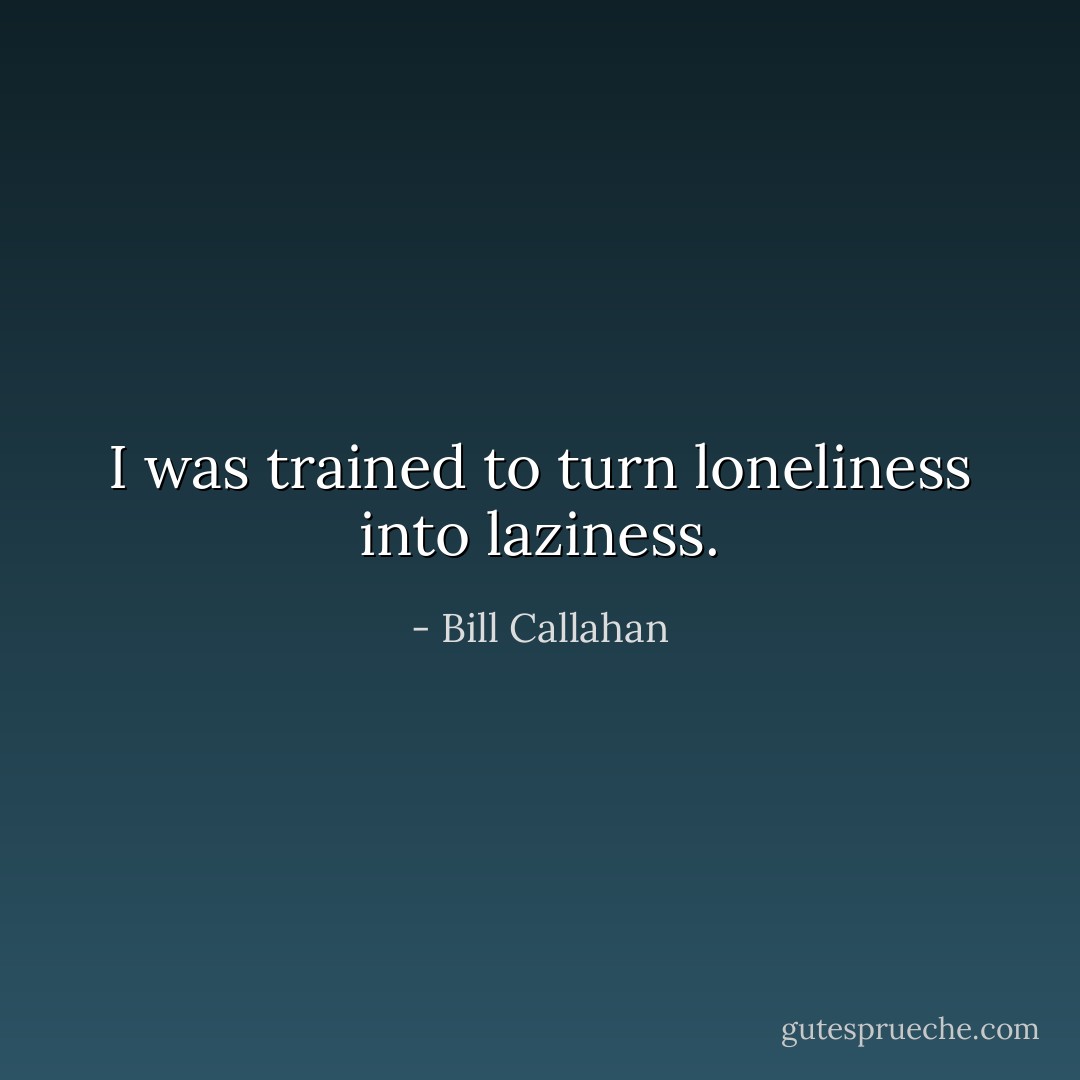 I was trained to turn loneliness into laziness. - Bill Callahan
