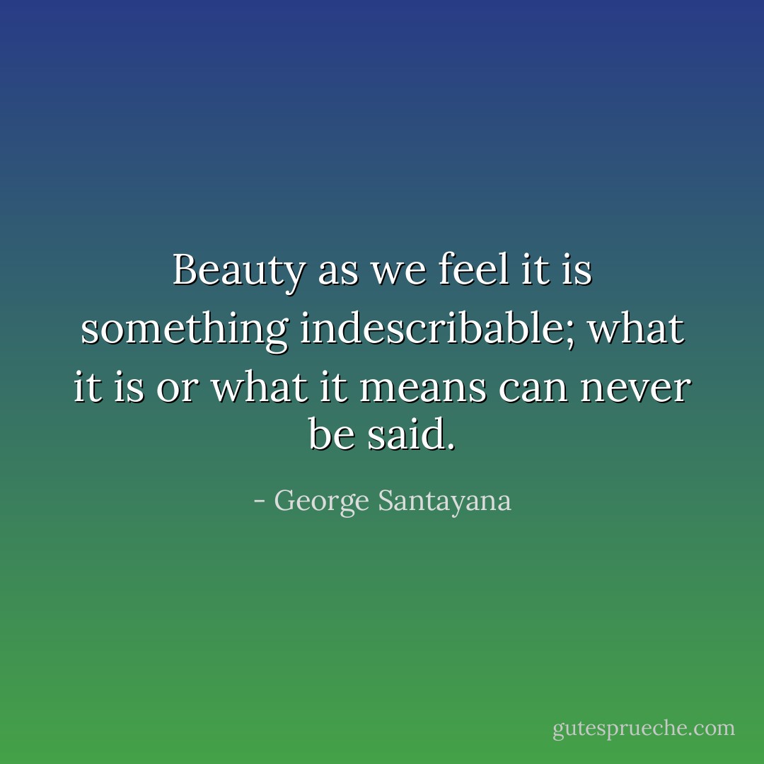 Beauty as we feel it is something indescribable; what it is or what it means can never be said. - George Santayana