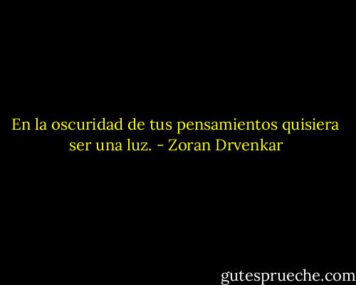 En la oscuridad de tus pensamientos quisiera ser una luz. - Zoran Drvenkar