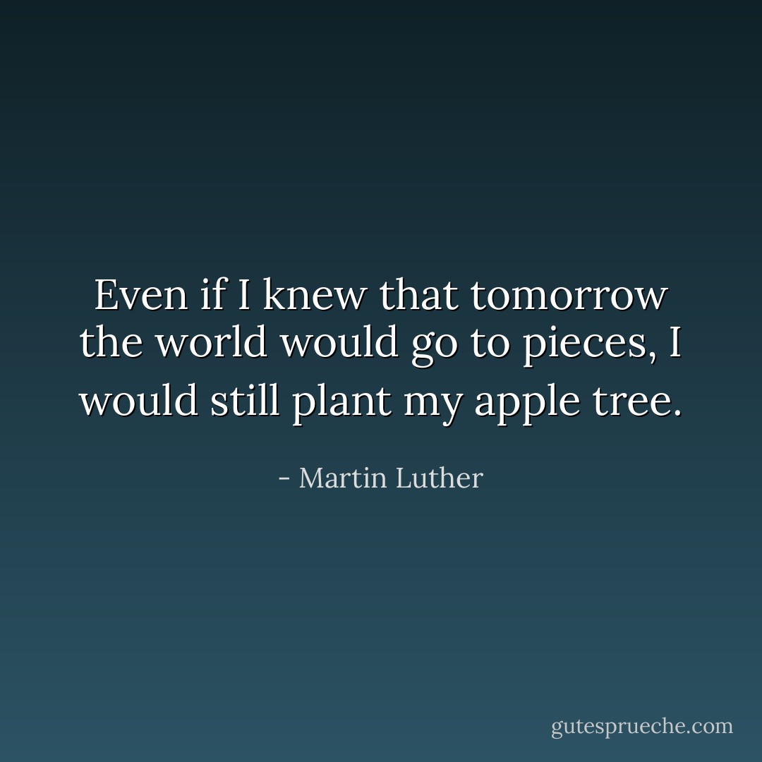 Even if I knew that tomorrow the world would go to pieces, I would still plant my apple tree. - Martin Luther