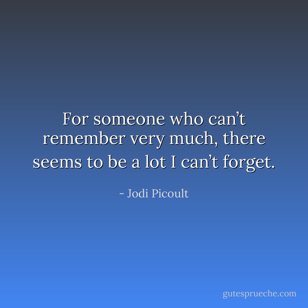 For someone who can’t remember very much, there seems to be a lot I can’t forget. - Jodi Picoult